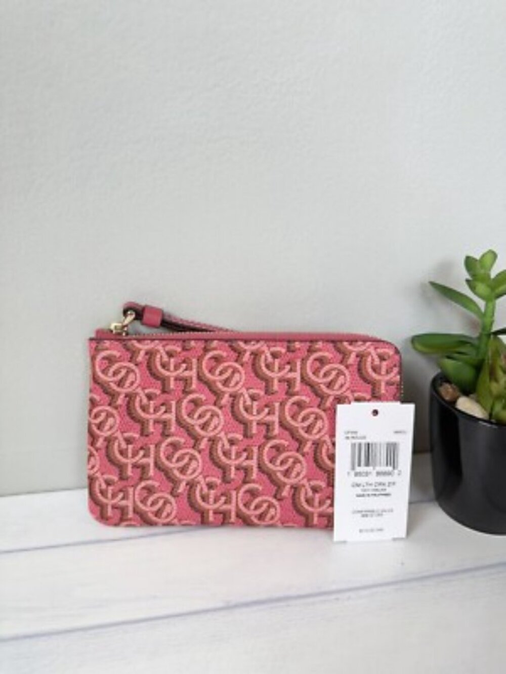 Coach Corner Zip Wristlet With Coach Monogram Print IM/Rouge CF548 NWT